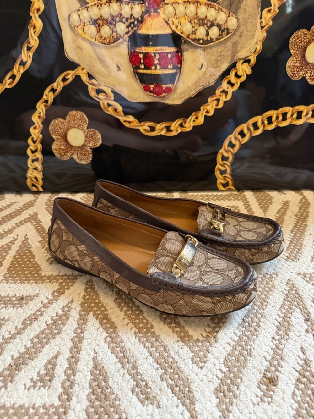 COACH Women’s Brown Signature Canvas Moccasin Loafers - Picture 3 of 4